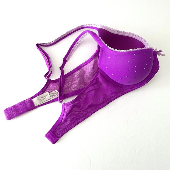 Retro Victoria's Secret Body by Victoria Demi Bra Rhinestone Pink Purple 34B - Picture 4 of 4